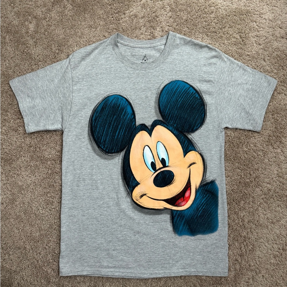 Disney Parks Mickey Mouse Peek-A-Boo Sketch Tee - Hanes - Medium - Heather Grey